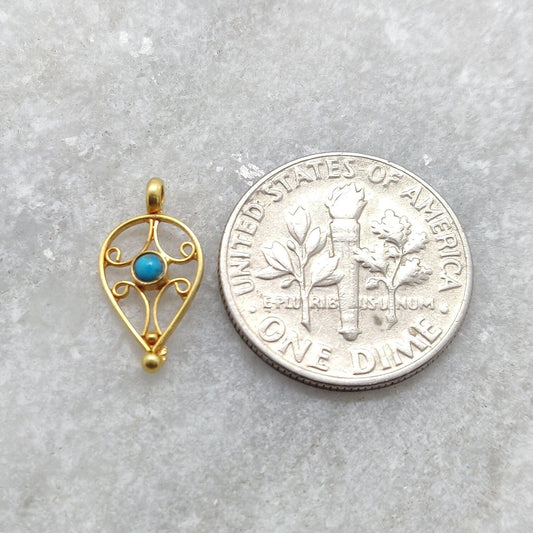 18k Solid Yellow Gold Charm Pendant with Stone Studded 14mm - Sar Gems