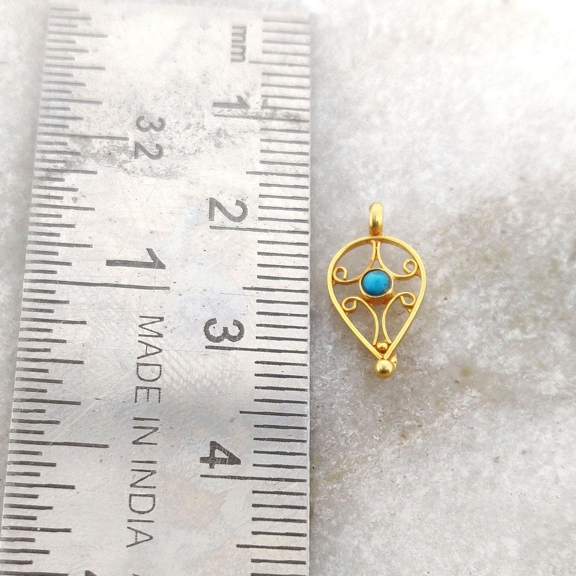 18k Solid Yellow Gold Charm Pendant with Stone Studded 14mm - Sar Gems