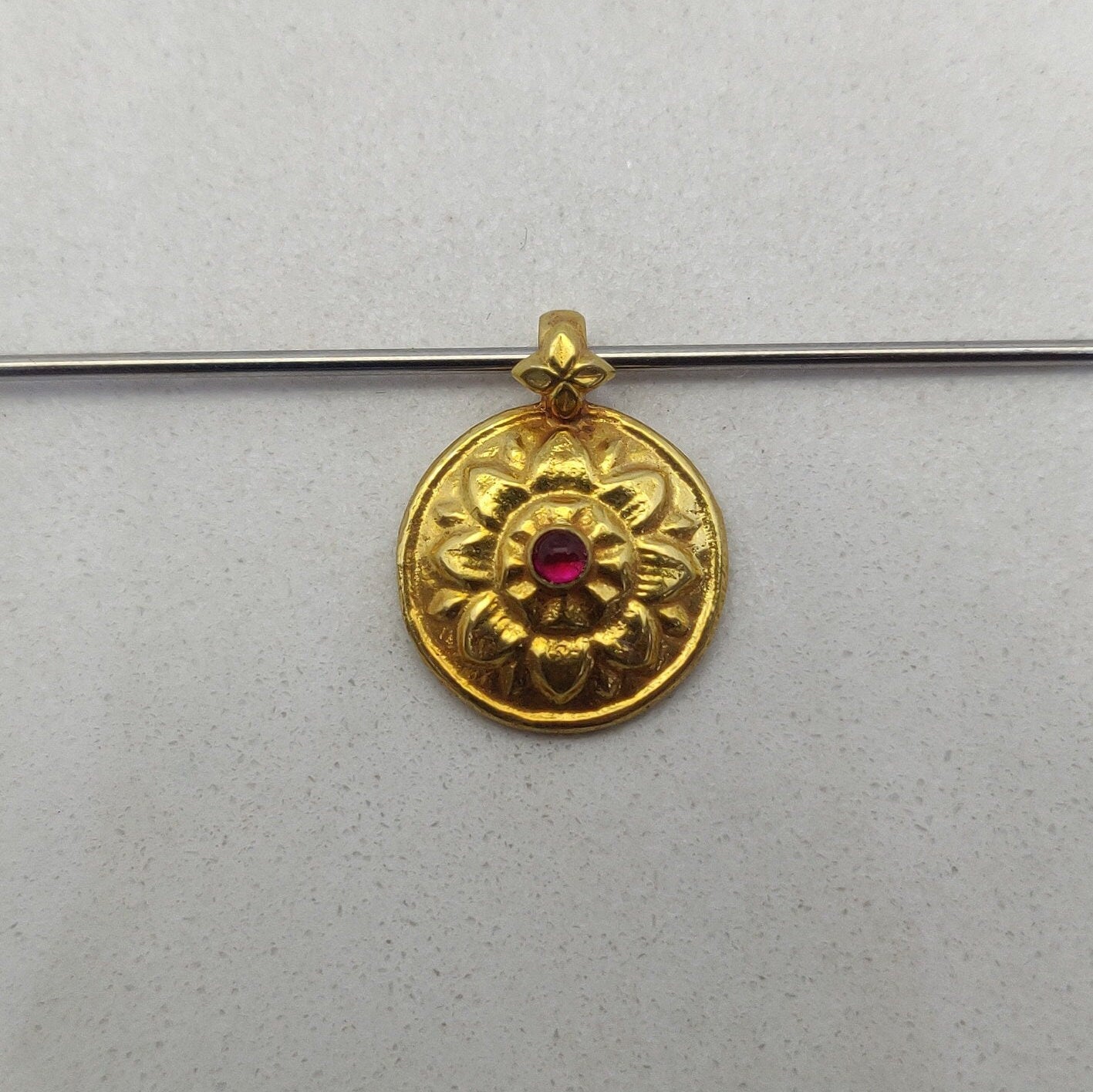Handcrafted 18k Yellow Gold Ruby Charm Pendant