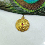 18k Solid Gold Ruby Antique 19mm Pendant