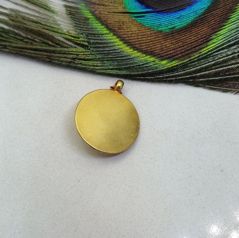 18k Solid Yellow Gold Emerald Antique Pendant 20.50mm