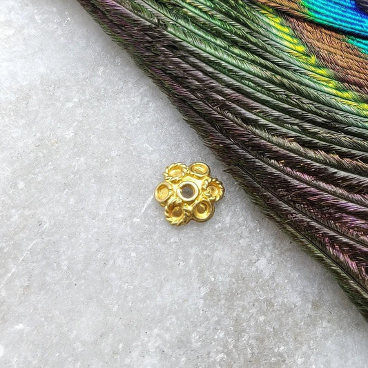 18 Karat Solid Yellow Gold-Plated Plain Bead Cap Supplies 6mm