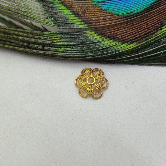 18KT Yellow Gold-Plated Flower Bead Cap Jewelry Making Craft 12MM