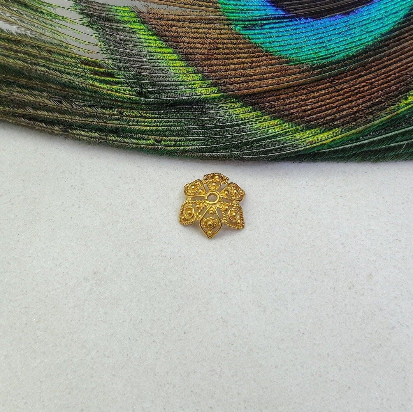 18K Solid Yellow Gold-Plated Floral Bead Cap Findings-10 MM for Elegant Jewelry Designs