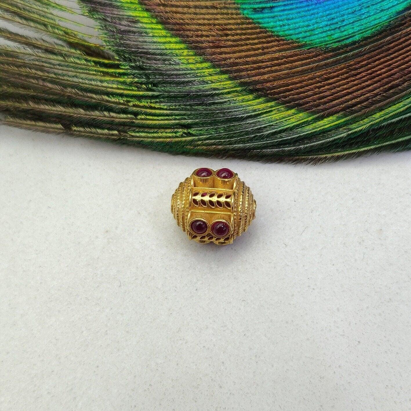 18 Carat Gold Ruby Drum Spacer Beads 11x10mm