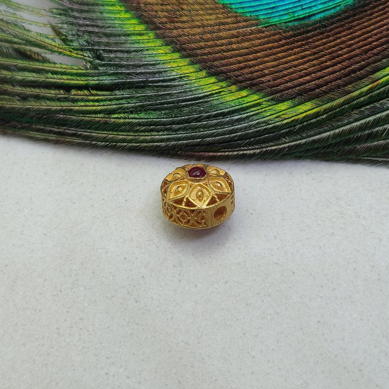 18 Carat Gold Fancy Flower Engraved Gemstone Rondelle Beads