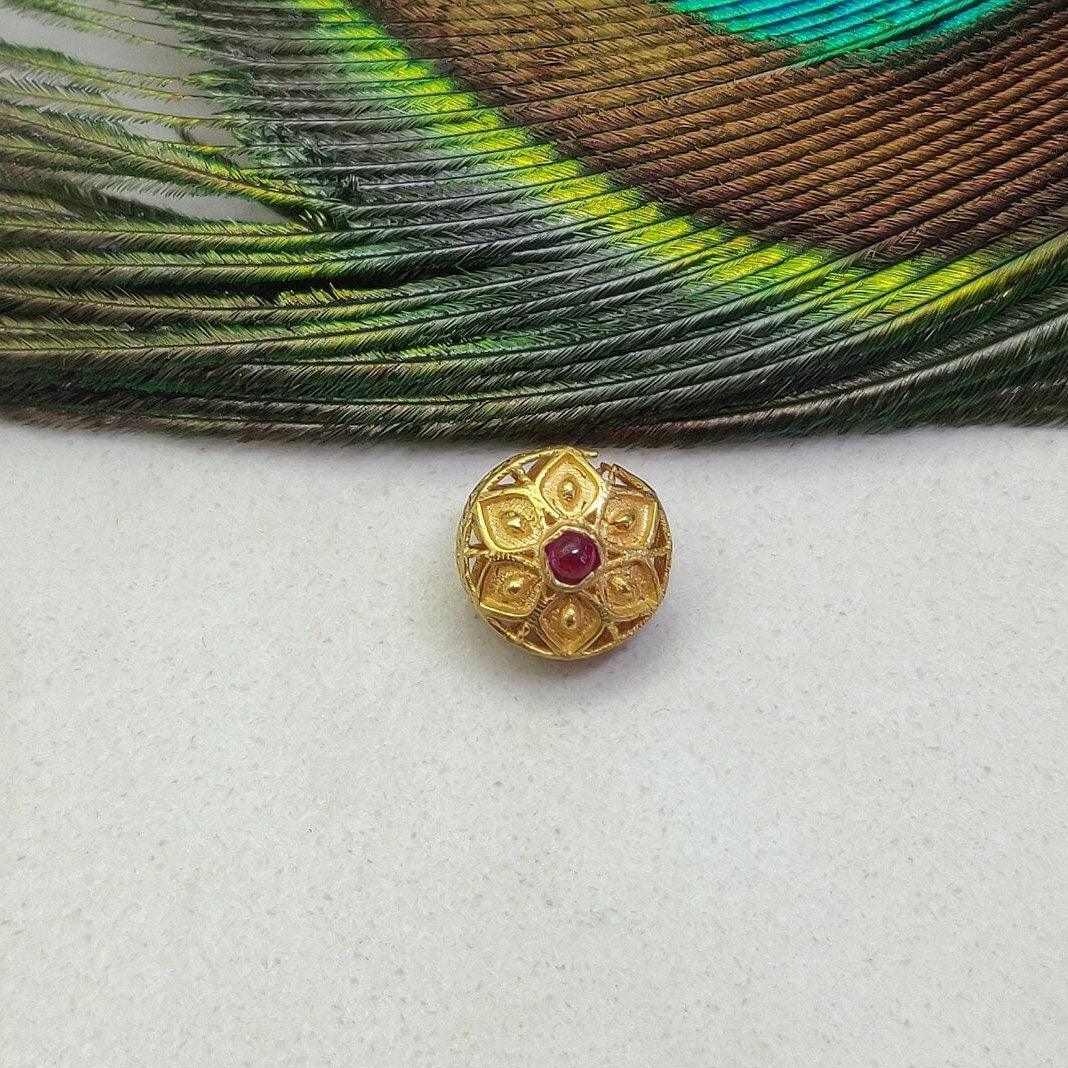 18 Carat Gold Fancy Flower Engraved Gemstone Rondelle Beads