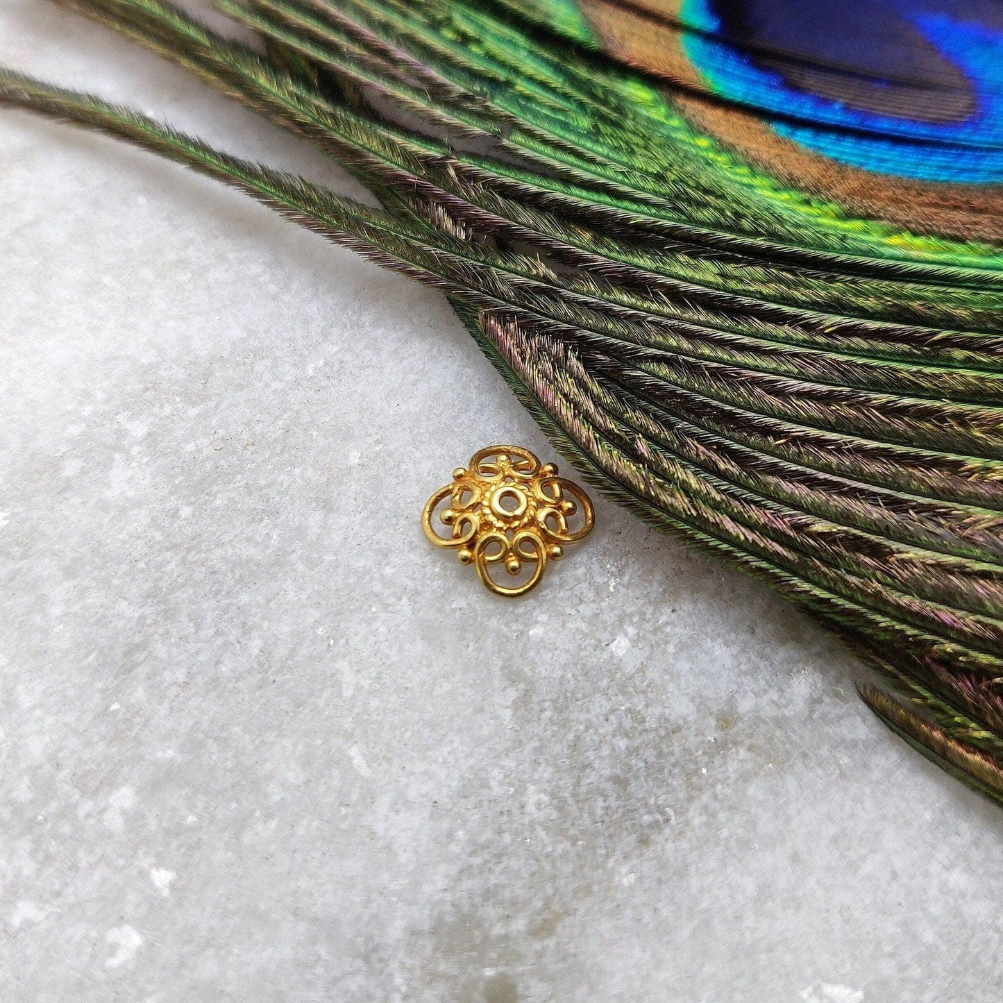 18K Solid Yellow Gold-Plated Spacer Bead Cap