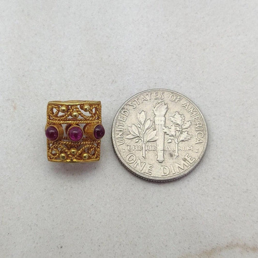 Handmade 18 Karat Yellow Gold Stone Studded Rectangle Gold Spacer Bead Components
