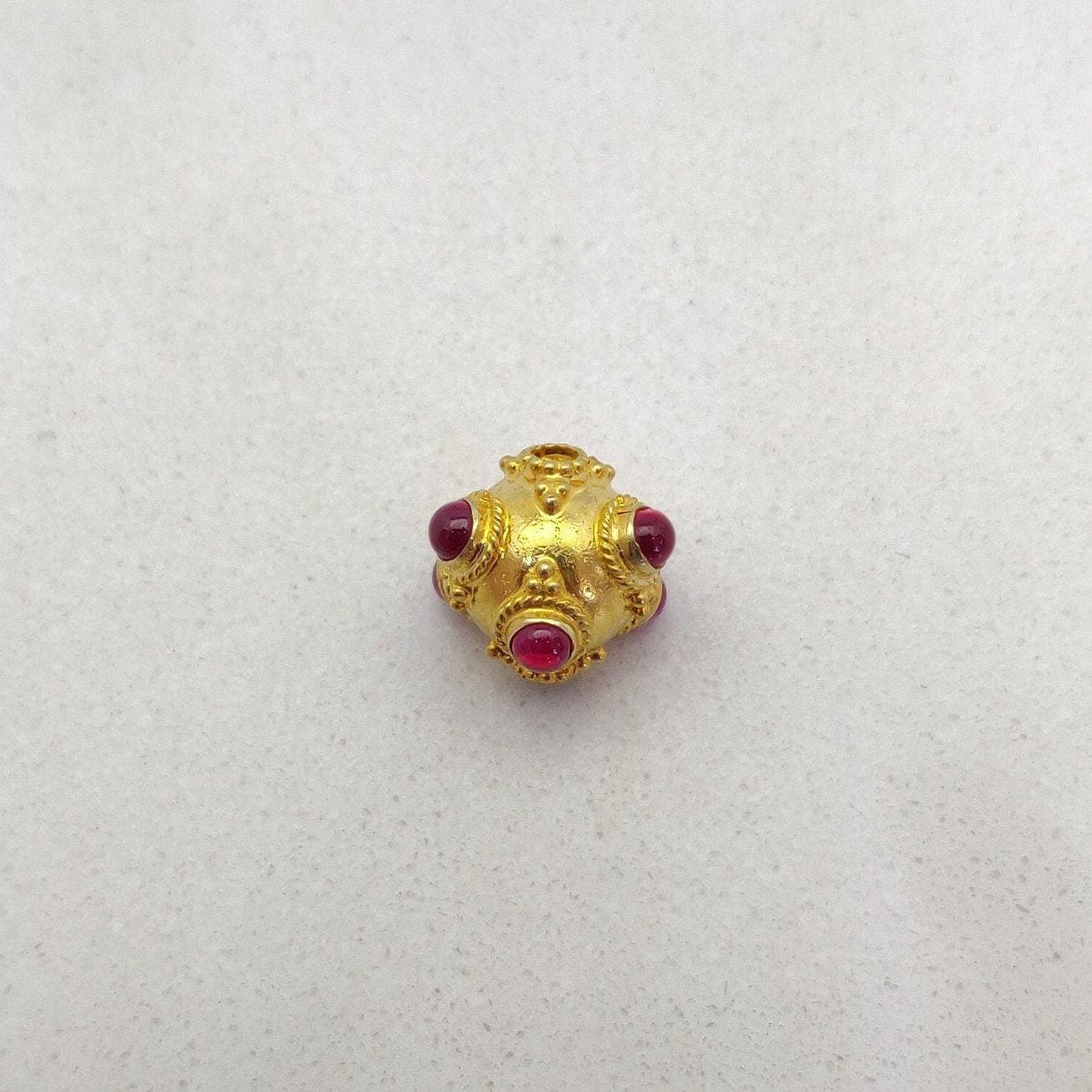 18KTT Gold Gemstone Ball Beads-10X9 mm