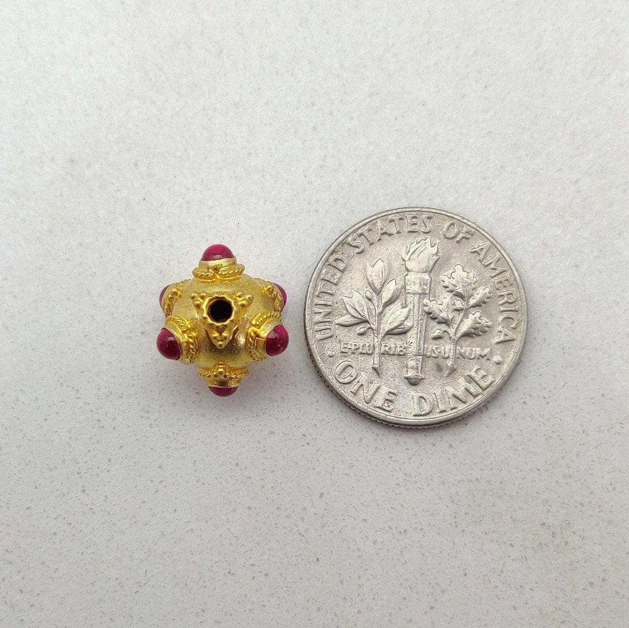 18KTT Gold Gemstone Ball Beads-10X9 mm