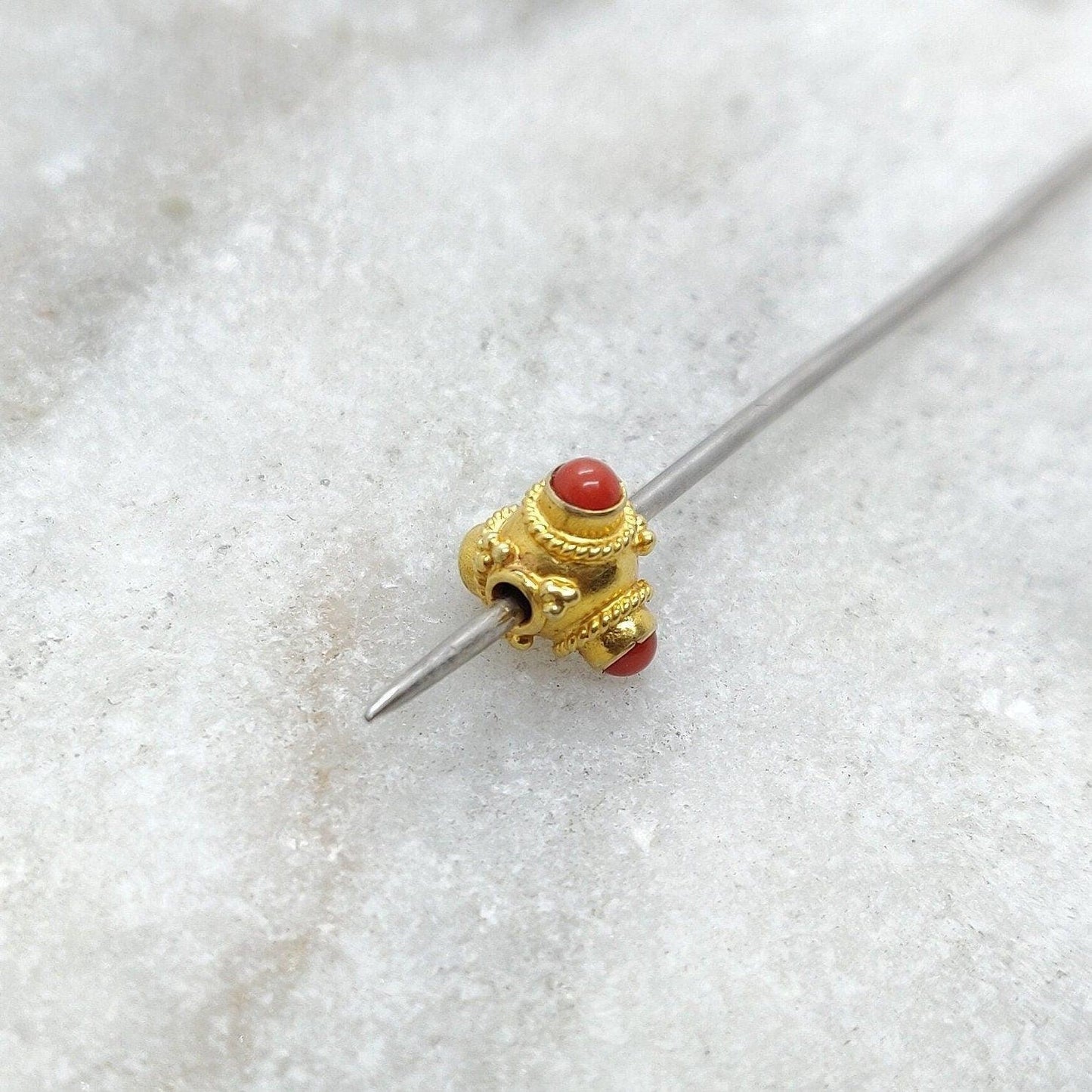 18 Karat Gold Spacer Beads Coral Stone Triangle DIY Craft