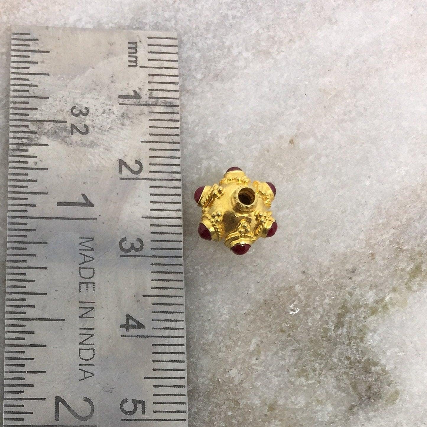 18 Karat Gold Rondelle Ruby Stone Spacer Beads Finding