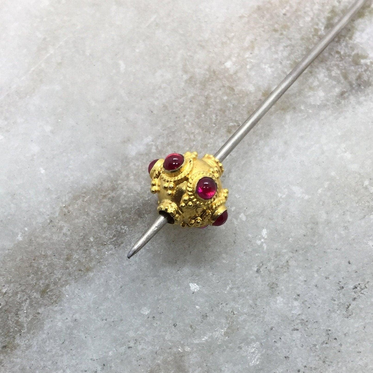 18 Karat Gold Rondelle Ruby Stone Spacer Beads Finding