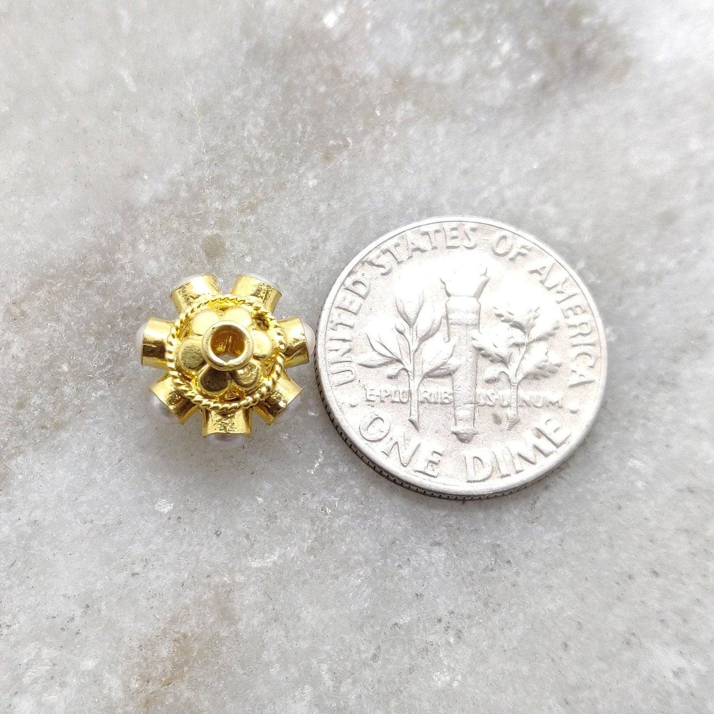 18K Gold Freshwater Pearl Stone Roundelle Spacer Bead