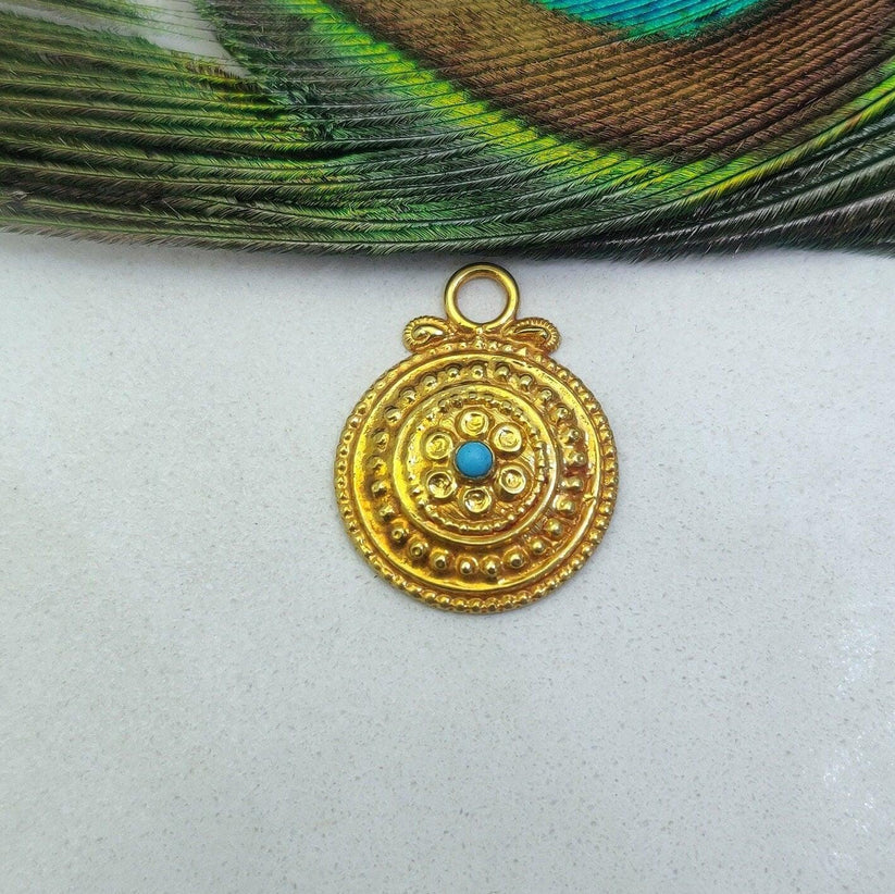 19mm 18k Gold Pendant With Turquoise Jewelry