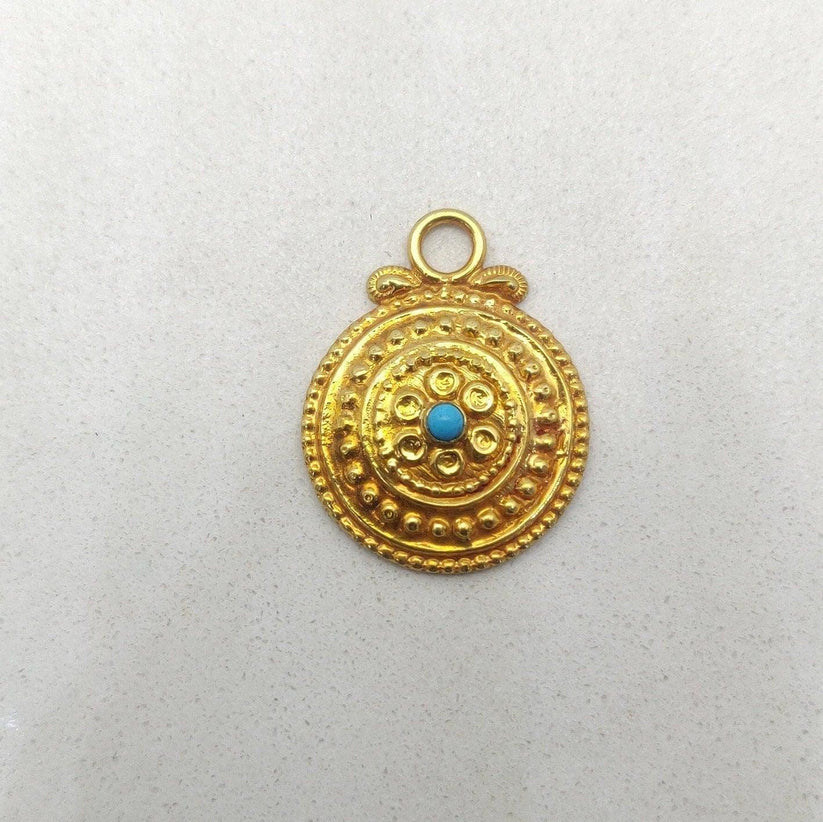 19mm 18k Gold Pendant With Turquoise Jewelry