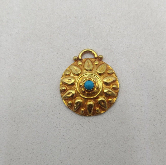Turquoise Handmade 18k Gold Pendant - view 3