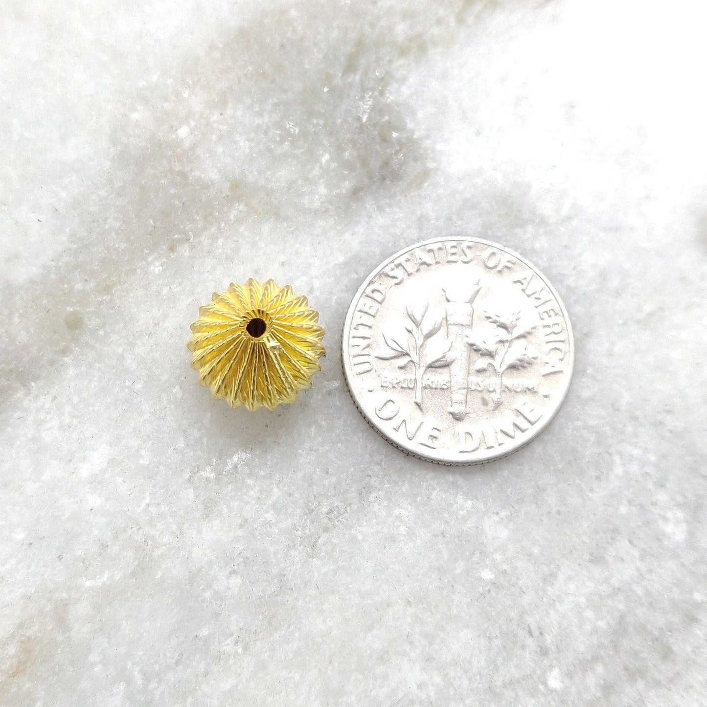 18K Gold Fluted Round Spacer Beads 9x10mm