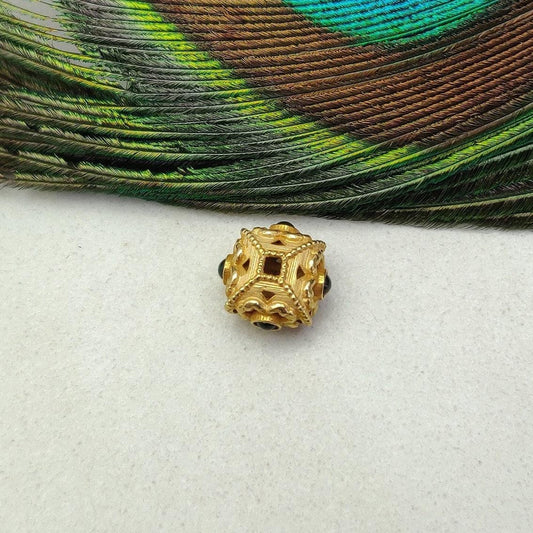 18KTT Gold Emerald Floral Cushion Spacer Beads