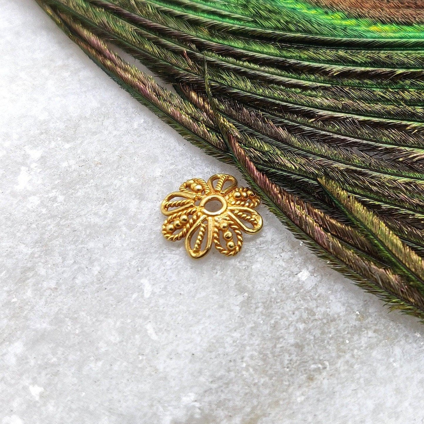 18K Yellow Gold-Plated Filigree Designer Floral Bead Cap 9mm for Elegant Jewelry Designs