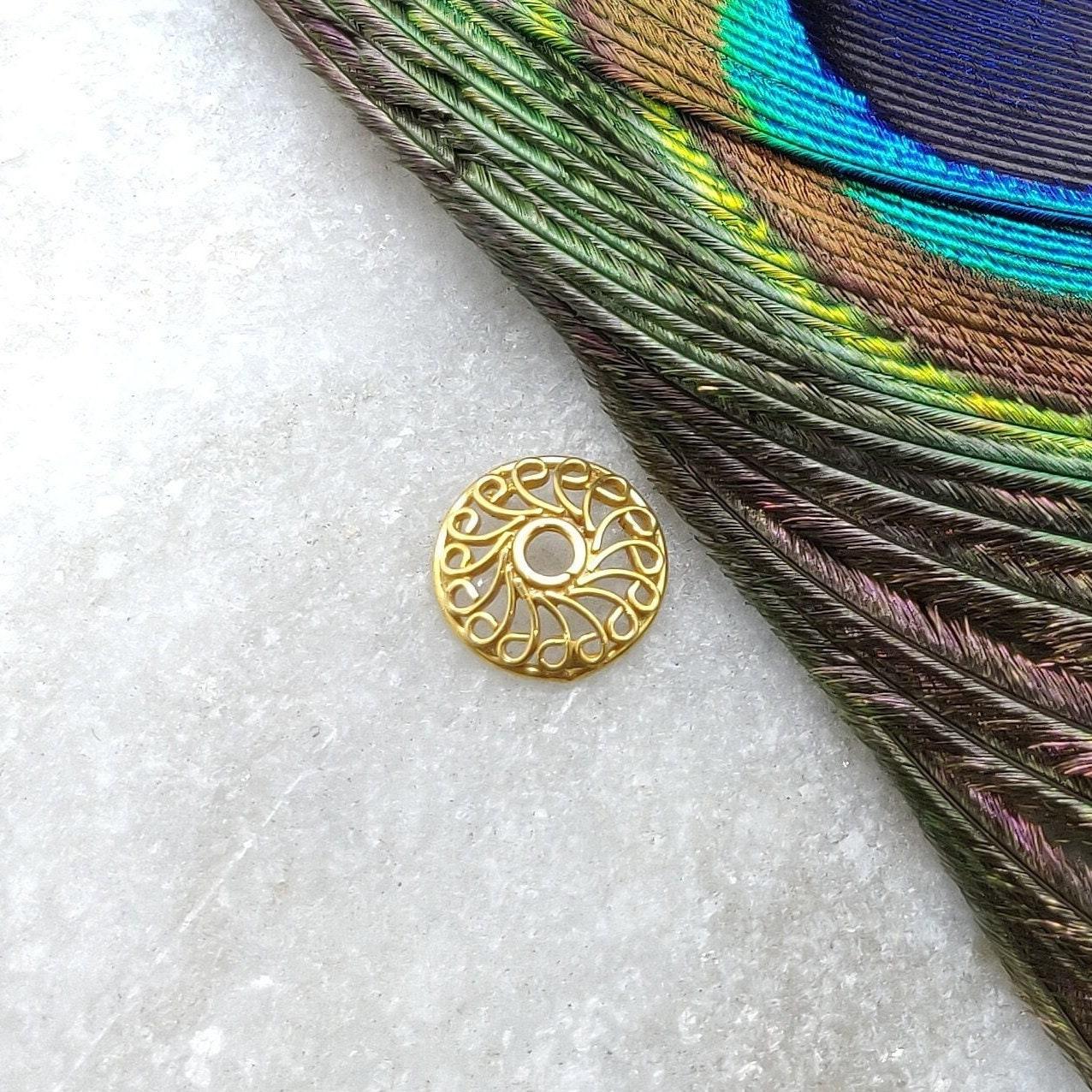 18 Karat Yellow Gold-Plated Wheel Bead Cap DIY Jewelry Making 9mm with Unique Wheel Motif