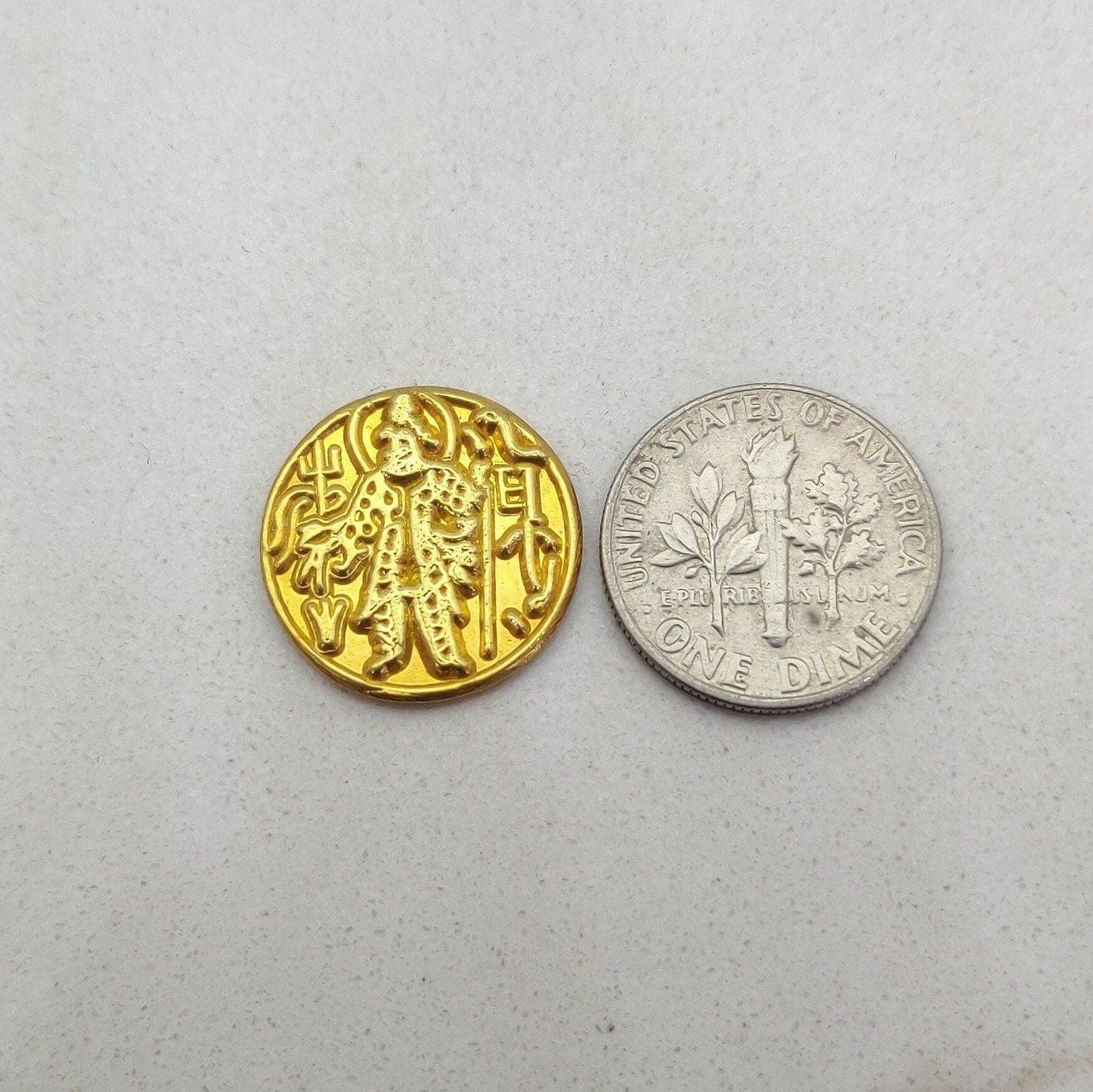 18k Solid Yellow Gold 17mm Antique Relief Coin For Charm Finding - SAR Gems