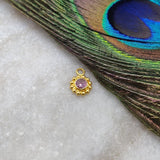 18k Solid Yellow Gold Round Dainty Stone Studded Charm - Sar Gems