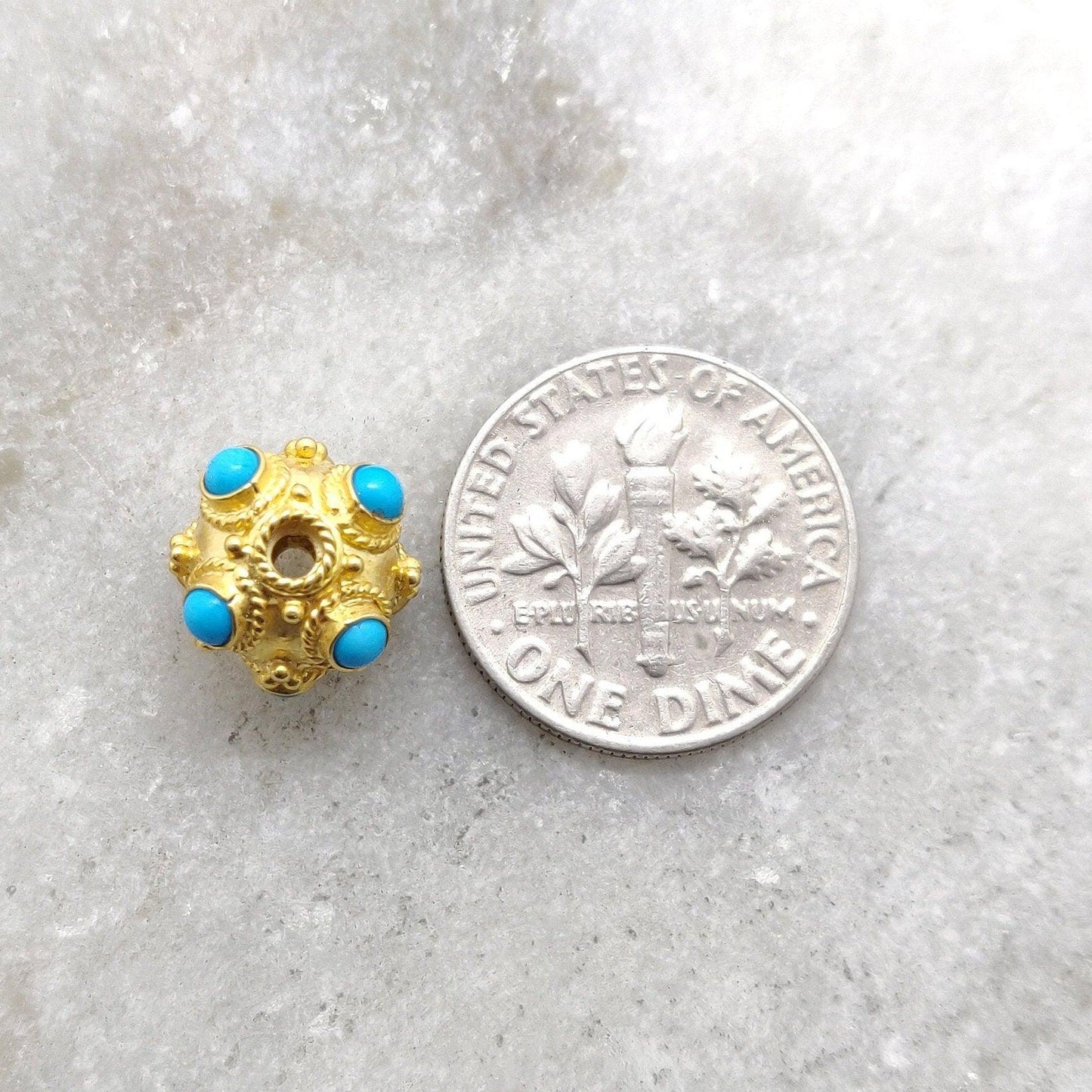Handmade 18 Karat Gold Turquoise Stone Spacer Ball Bead