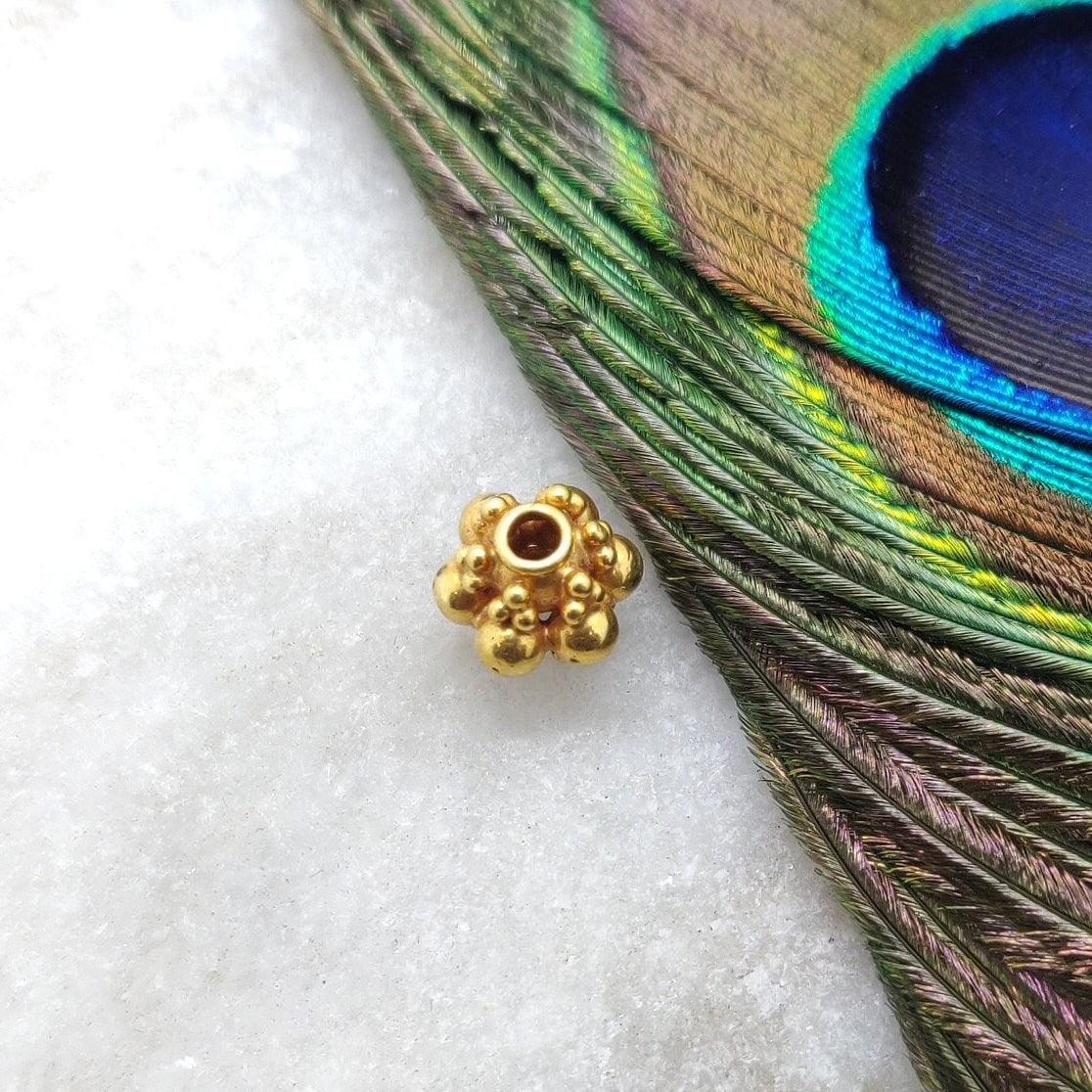 18 Carat Solid Yellow Gold Fancy Floral Gold Spacer Bead Components 7mm