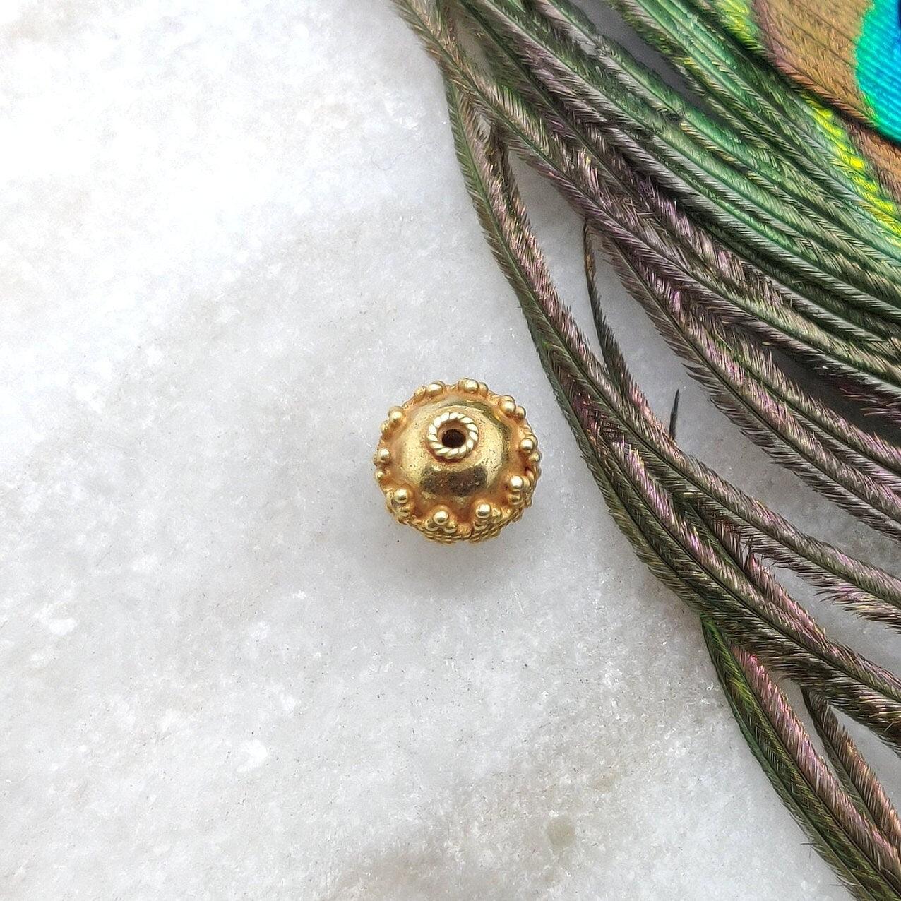 18 Karat Solid Yellow Gold Textured Ball Gold Spacer Bead Components 8x9mm