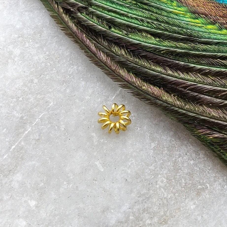 18 Karat Yellow Gold Twisted  Round Gold Spacer Bead Components Sold as 2 Pcs