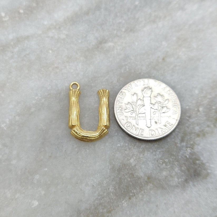 18k Solid Yellow Gold U initial Letter Charm Pendant
