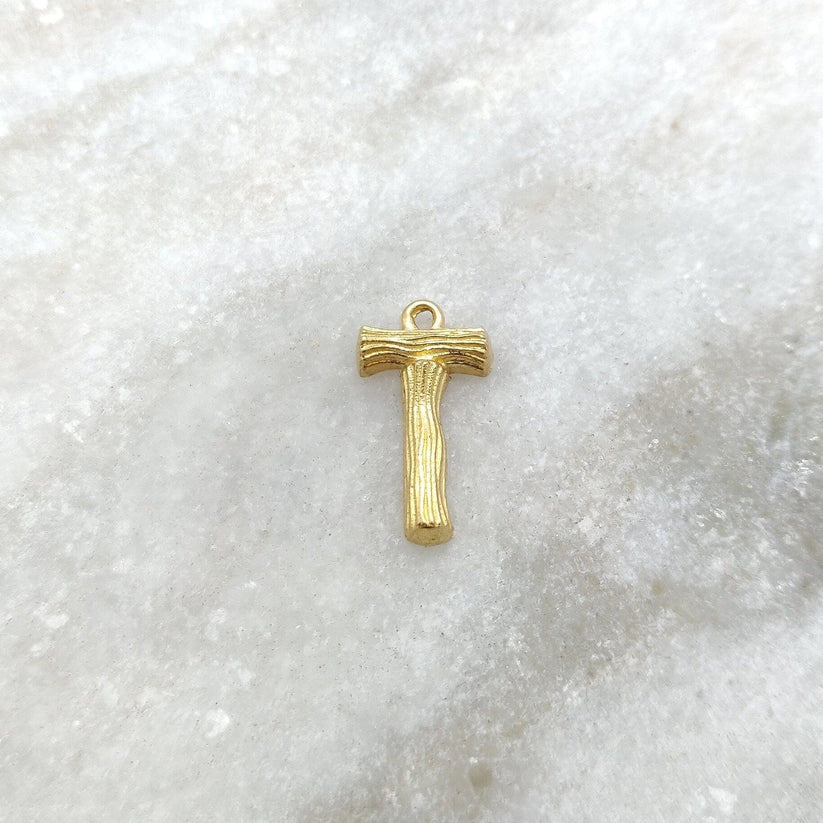 18k Solid Yellow Gold T Initial Letter Charm Pendant