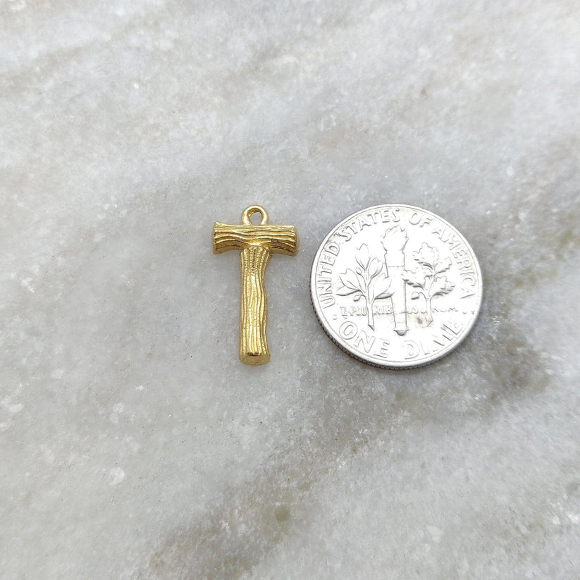 18k Solid Yellow Gold T Initial Letter Charm Pendant