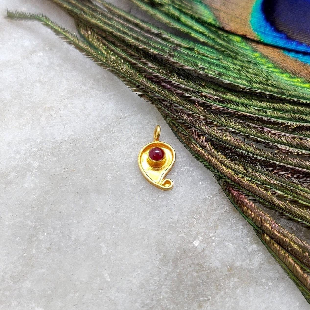 Delicate 18K Gold Gemstone Leaf Charm 11x6mm