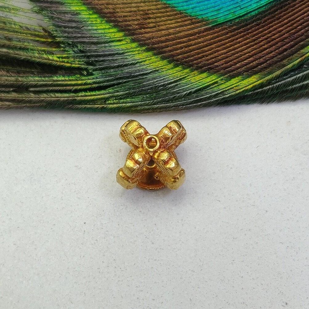 18K Solid Yellow Gold Antique Fancy Gold Spacer Bead Components 14mm