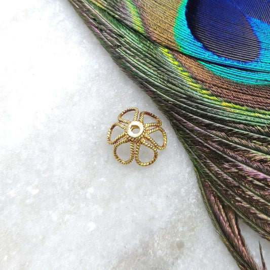 18 Carat Solid Yellow Gold-Plated Floral Bead Cap 6x11mm for Elegant Jewelry Designs