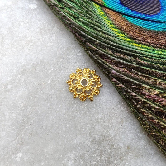 18 Karat Yellow Gold-Plated Filigree Spacer Bead Cap for Beads Findings 10mm