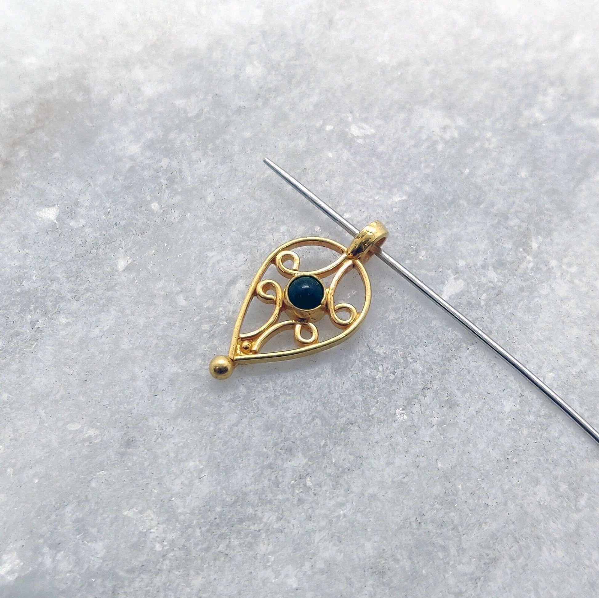 18k Solid Yellow Gold Stone Charm Pendant Finding Supplies - Sar Gems