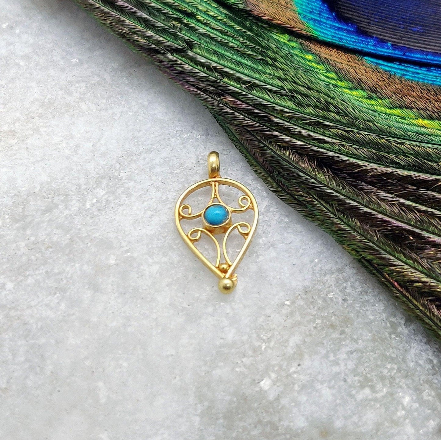 Delicate 18K Gold Charm with Gemstone 14mm