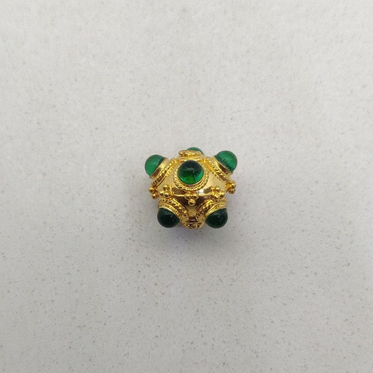 9mm 18KTT Gold Rondelle Spacer Beads Studded With Emerald