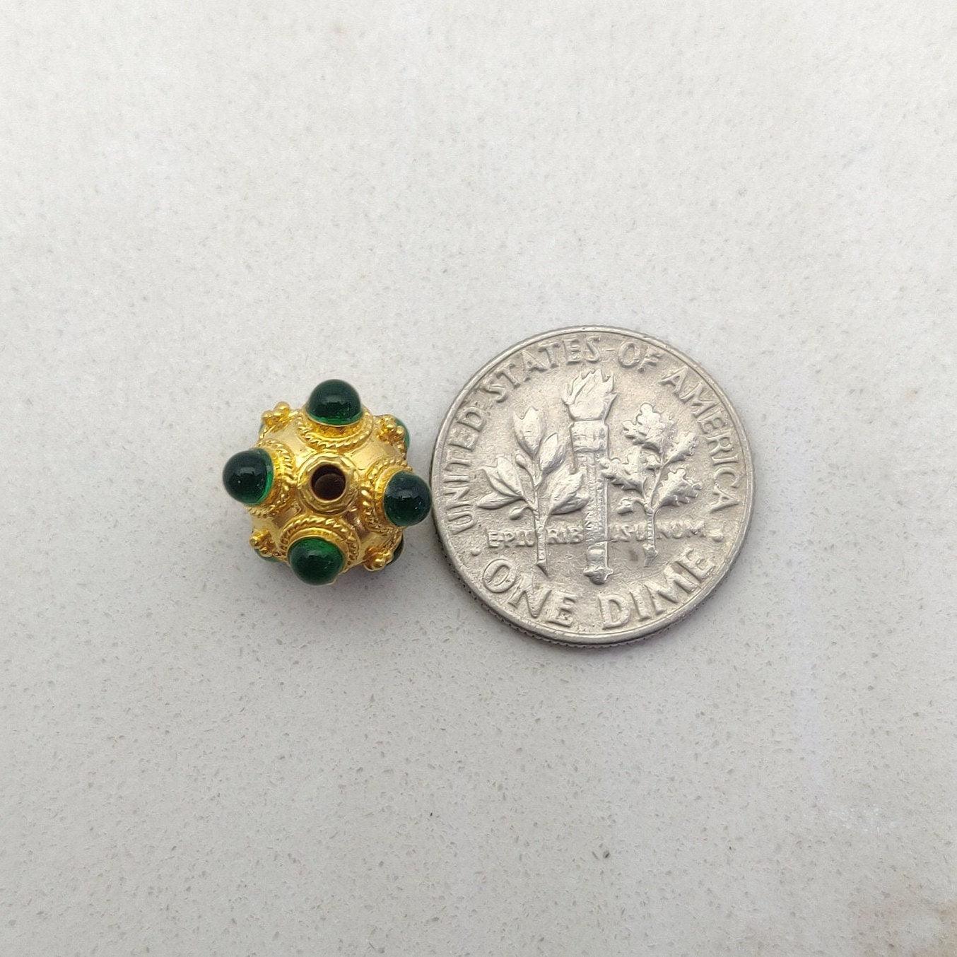 9mm 18KTT Gold Rondelle Spacer Beads Studded With Emerald