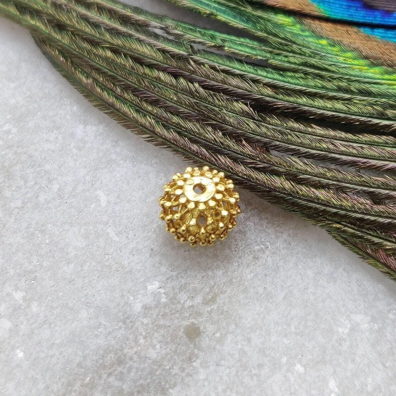 18KT Solid Yellow Gold Round Gold Spacer Bead Components 6x7mm