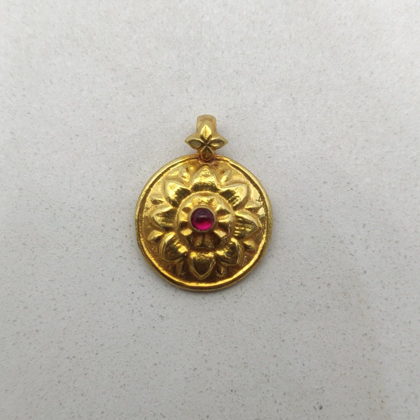 Handcrafted 18k Yellow Gold Ruby Charm Pendant