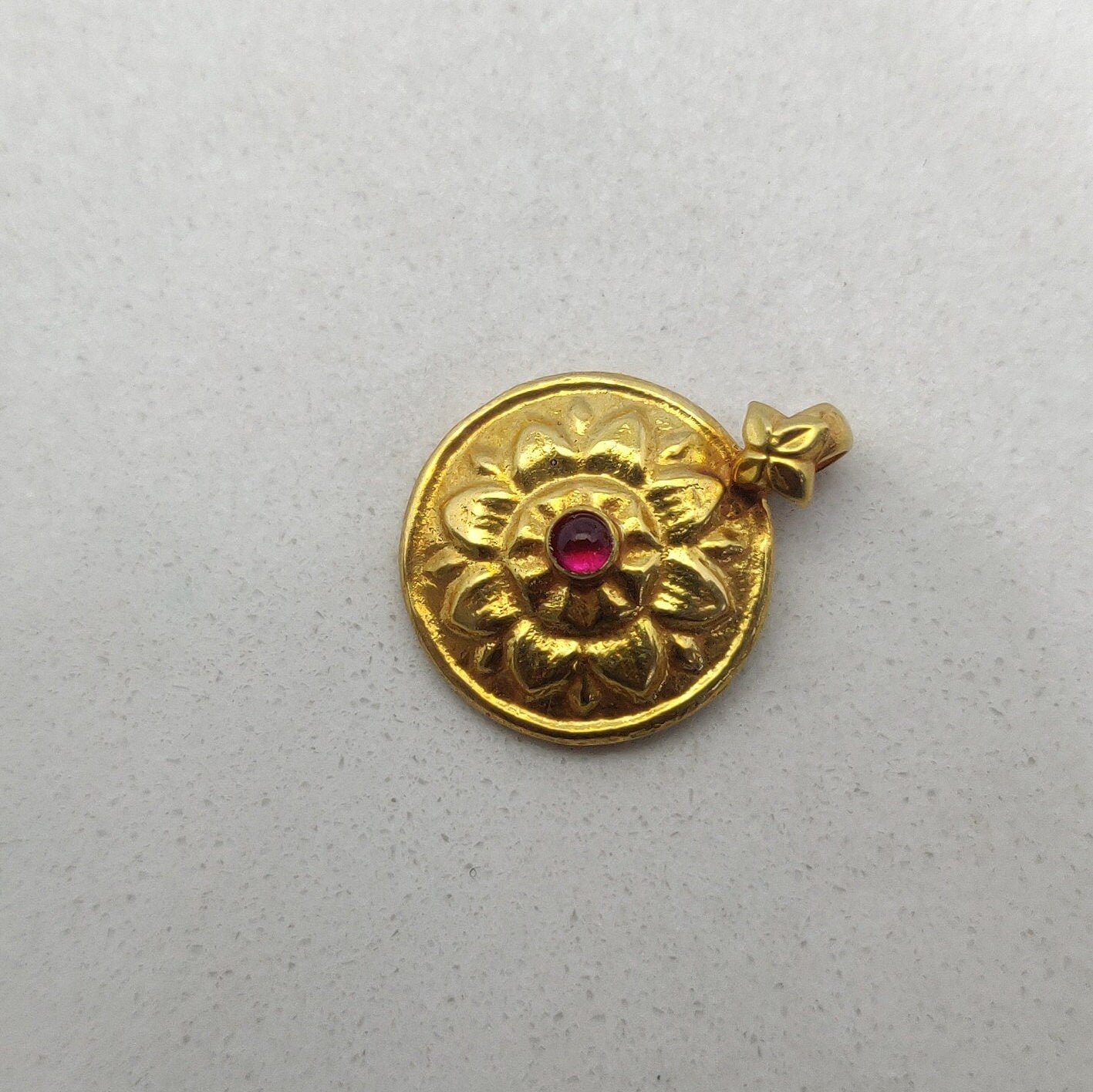 Handcrafted 18k Yellow Gold Ruby Charm Pendant