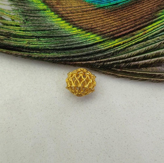 18K Solid Yellow Gold Antique Round Beads, 9X8MM