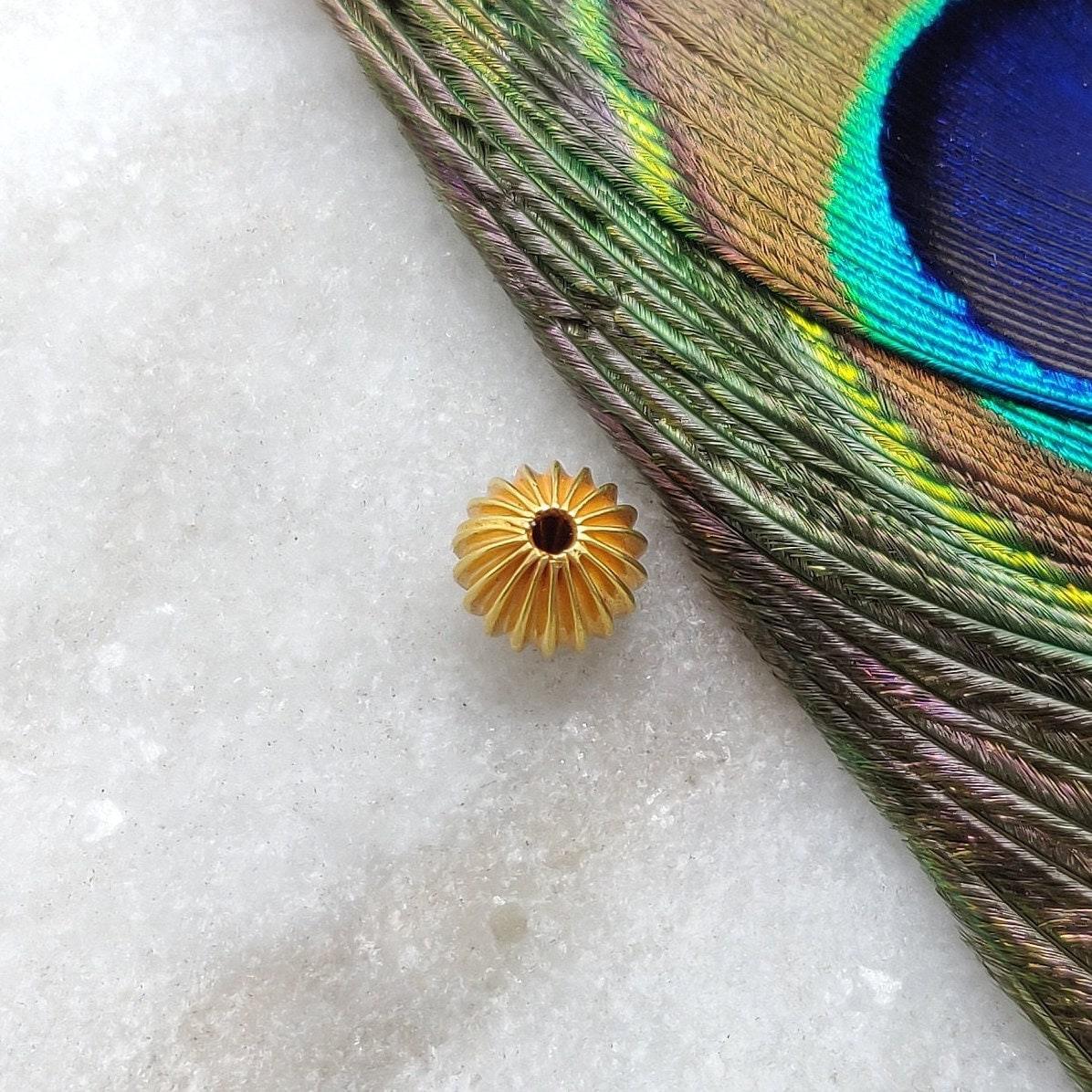 18KT Solid Yellow Gold Corrugated Gold Spacer Bead Components 8mm