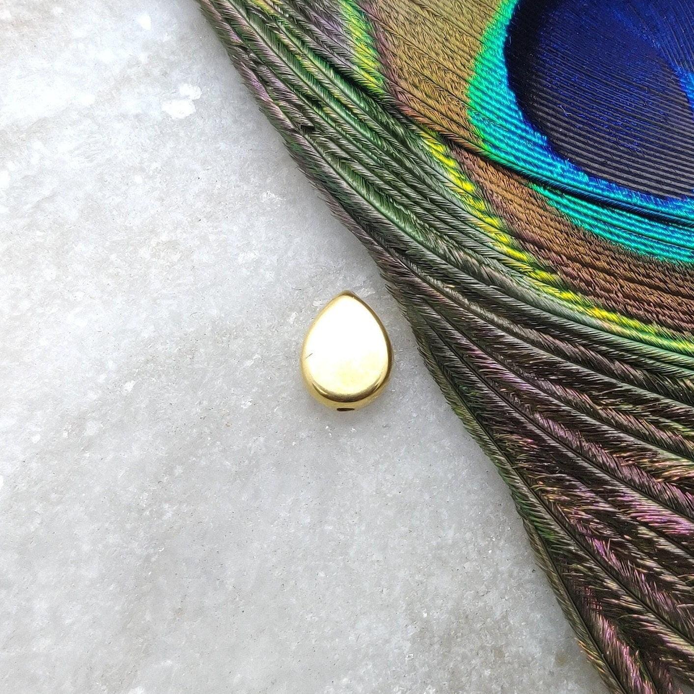 18K Solid Yellow Gold Pear Shape Gold Spacer Bead Components Findings