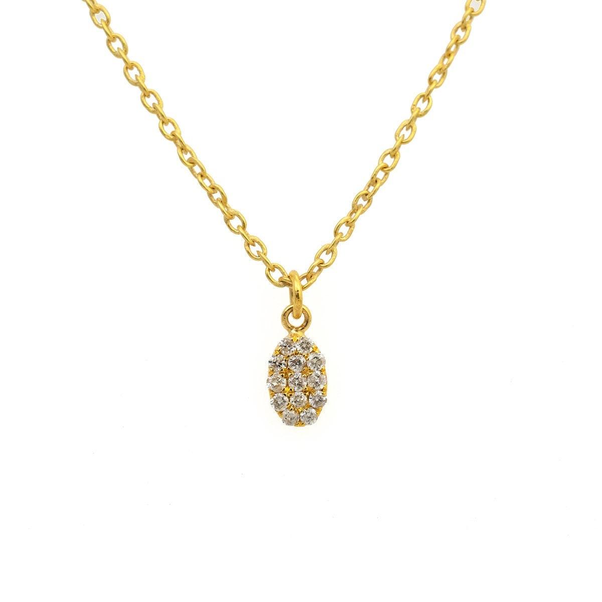 Oval 14k Gold Micro White Diamond Charm Pendant - SAR Gems